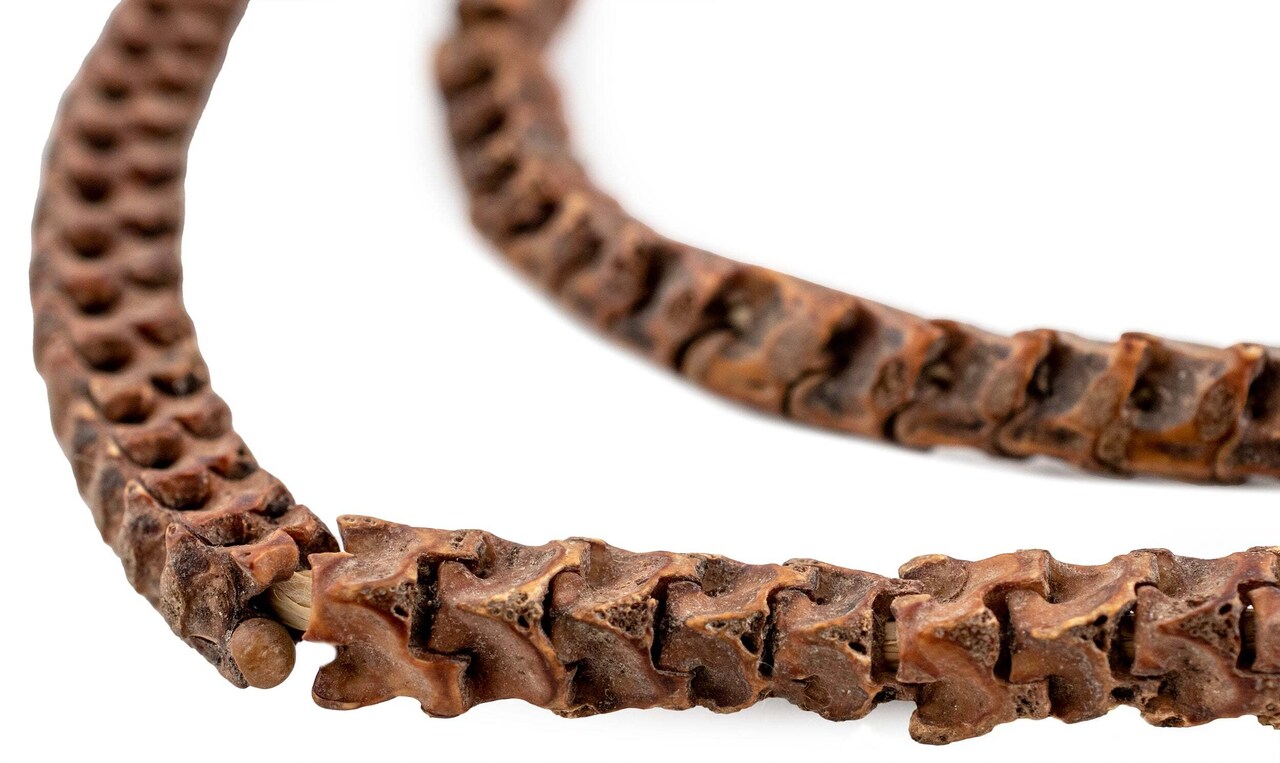 The Bead Chest Real Snake Vertebrae Beads from Africa 7mm Nigeria African Brown Interlocking Bone Large Hole 32-34 Inch Strand Handmade